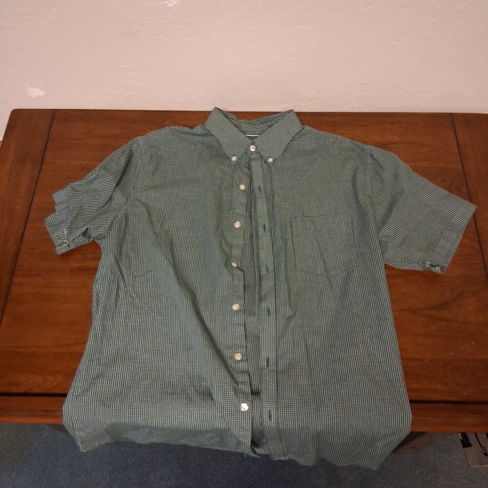 Van Heusen Short Sleeve Button Down, Green Gingham, XL
